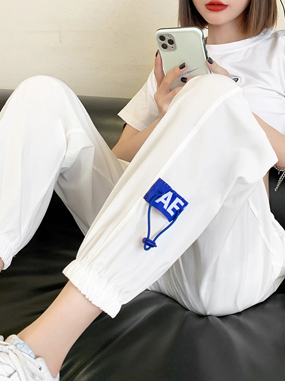 アイスシルク速乾カジュアルハイウエストルーズレディース9分丈パンツ夏ファッショナブル小さめサイズゴムウエストパンツ