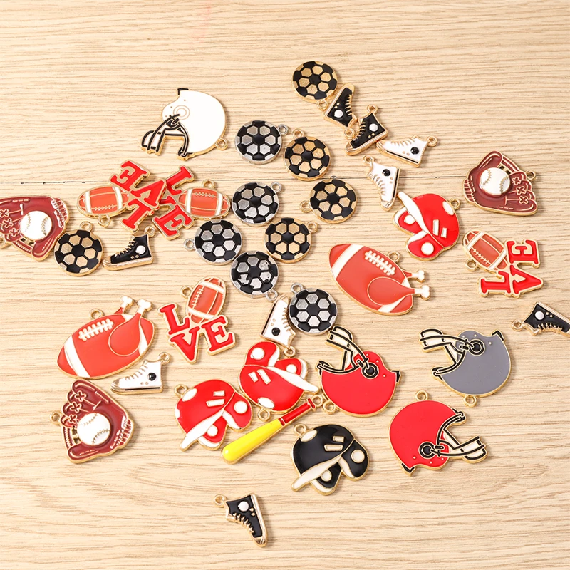 10pcs Cute Mix Enamel Sports Rugby Hat Football Shoes Charms Pendants for Jewelry Making Earrings Necklaces DIY Crafts Supplies