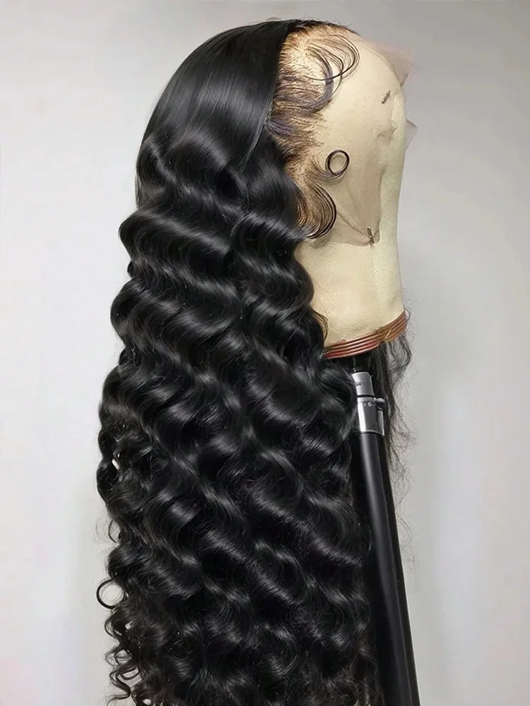Natürlich aussehende 42-Zoll-Deep-Wave-Lace-Front-Perücken aus Echthaar, 250 % Dichte, lockige Echthaarperücke, vorgezupft, für Damen, sofort tragbar.