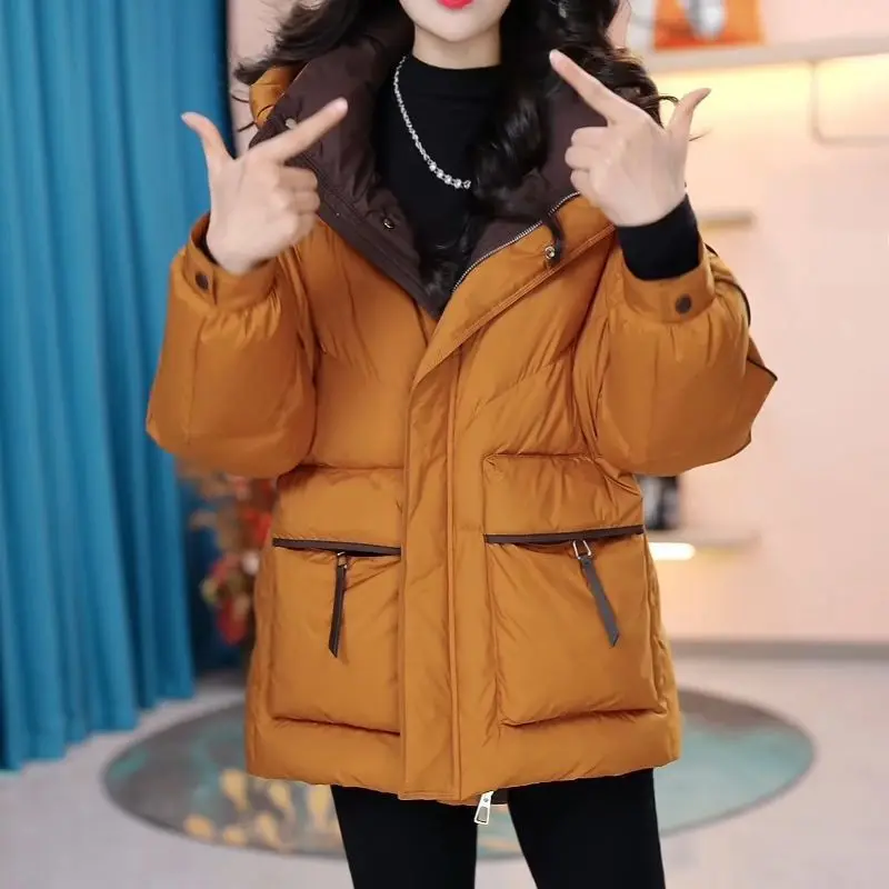 

Autumn and Winter Women Jacket Mid-length Fashion Loose Thicken Keep Warm Duck Down Coat Hooded Comfortable Windproof