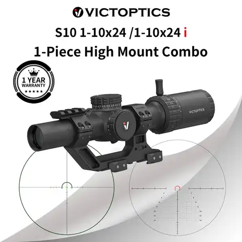 Victoptics S10 1-10x24 Riflescope 1-Piece High Mount Combo Kit With 1/10 MIL Turret Lock, Wide FOV, High Picatinny Mount