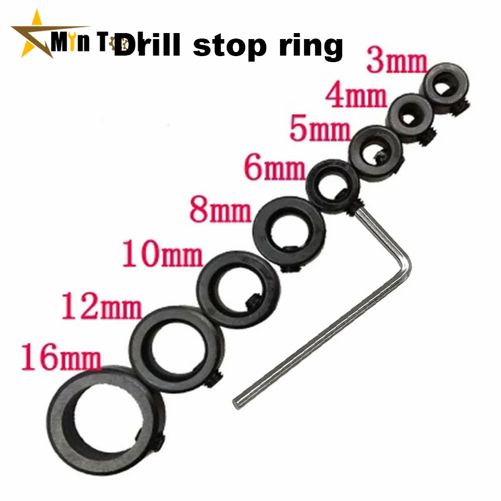 9Pcs Bit Positioner Free Small Wrench Drill Depth Stop Ring Woodworking Drill Bit Limiter 3-16mm Woodworking Tools