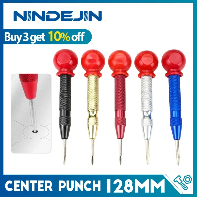 NINDEJIN Automatic Center Punch 1pc Spring Loaded Hole Center Punch Wood Metal Hole Marking Adjustable Impact Puncher