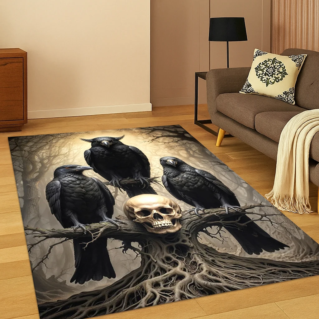 Viking Crow Raven Nordische Mythologie Goth Teppich Teppich für Wohnzimmer Sofa Zuhause Schlafzimmer Fußmatte Dekor, Spielzimmer rutschfeste Bodenmatte