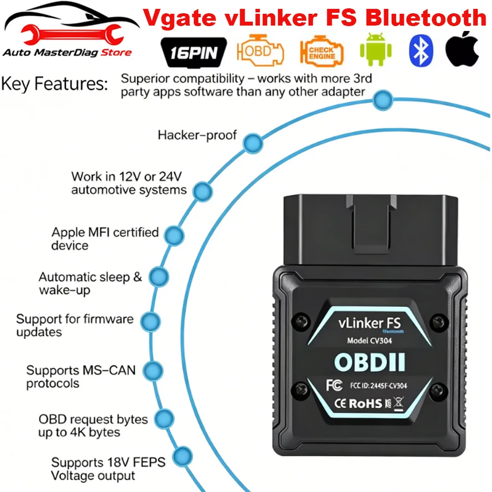 Vgate vLinker FS BT ELM327 V2.3 for Android/IOS For Ford FORScan HS MS CAN ELM 327 OBD 2 OBD2 Car Diagnostic Scanner Tools