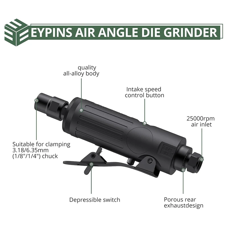 ABHG Air Straight Die Grinder,1/4In Pneumatic Angle Die Grinder,25000 RPM,For Contour Grinding, Cutting,Polishing,Weld Repair