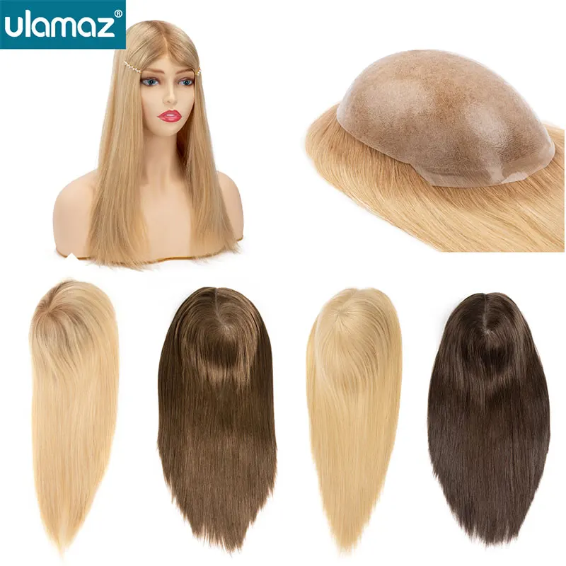 Full Skin Women's Wigs Injected Hair Topper For Woman Wigs Human Hair Pu Wig Natural Hair Topper Woman Wigs Straight Hairpiece