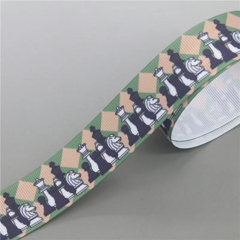 DHK 50yards Chess Dice Skates Masters Piano Printed Grosgrain Ribbon Accessories Decoration Collar DIY Sewing Craft S2610