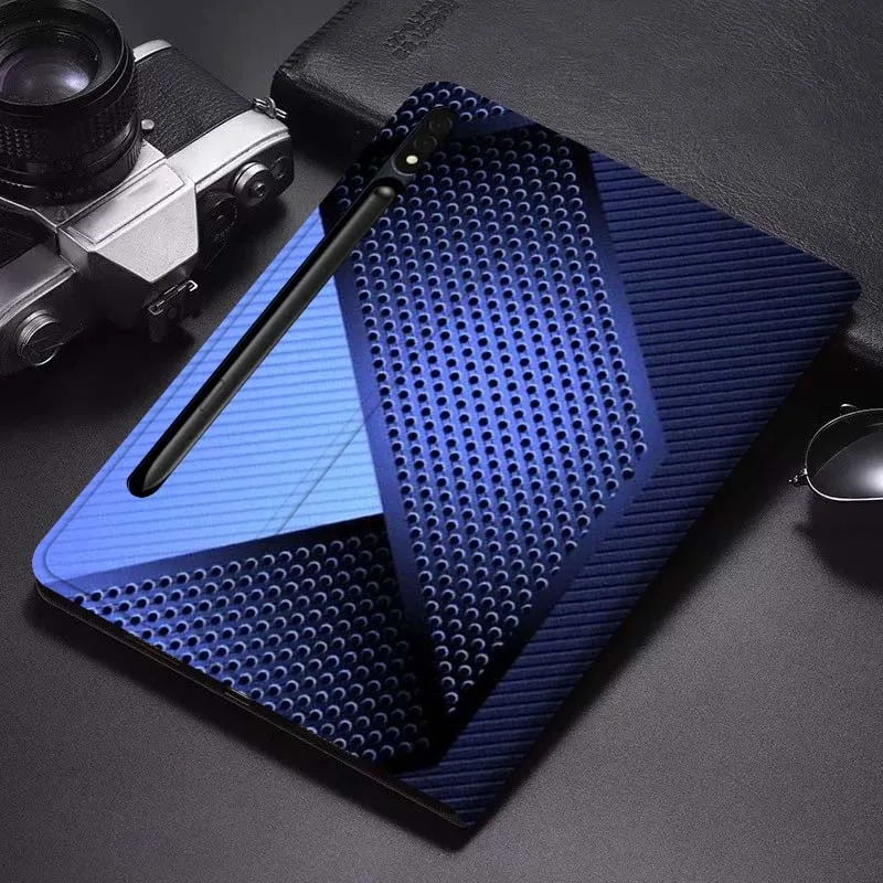 

Blue Cool Grid Pattern Gift For Samsung Galaxy Tab S6 S7 S8 S9 S10 FE Plus Lite Soft Flexible Support Tablet Case