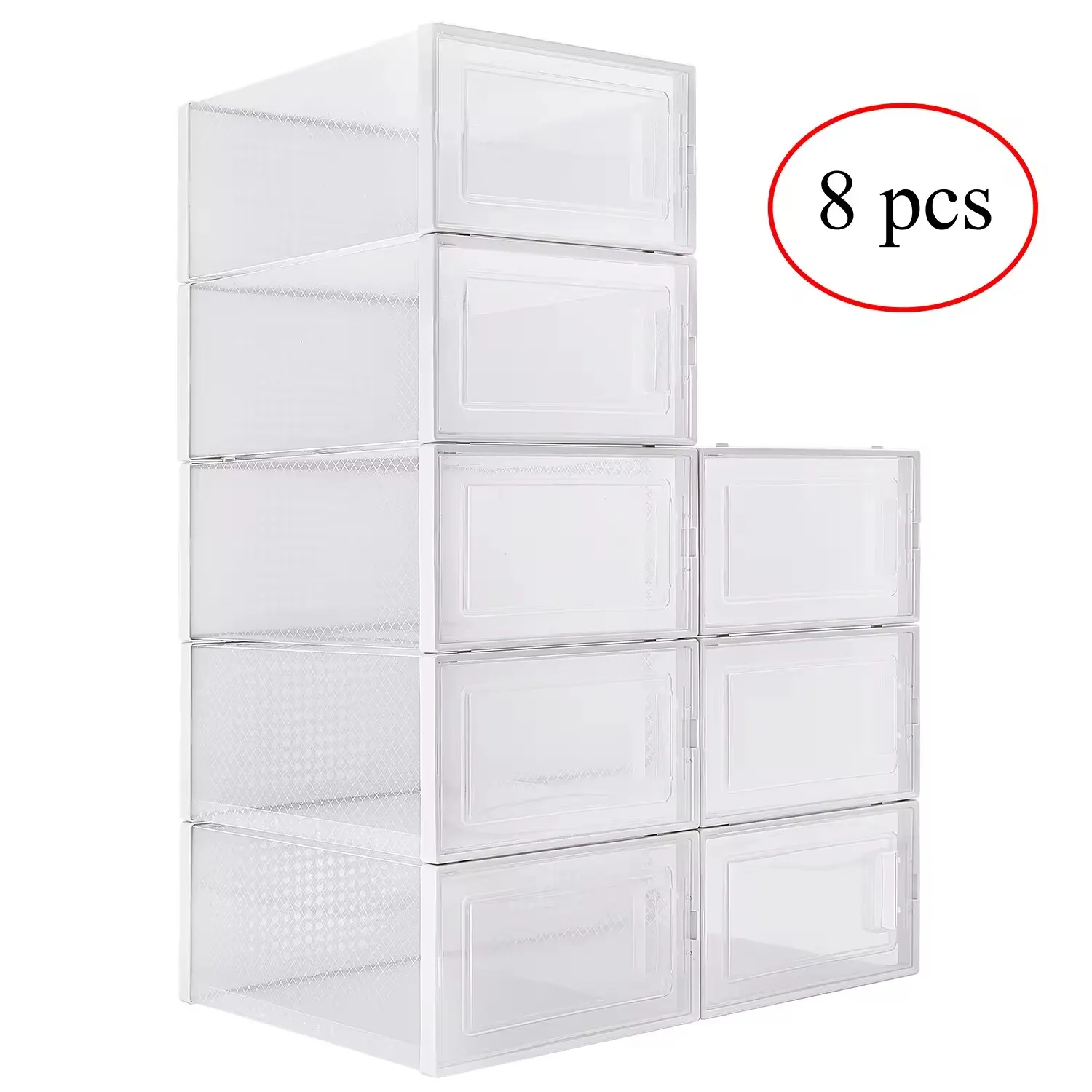 Clemate X-Large Shoe Storage Box 8 Pack Shoe Box Clear Plastic Stackable,Drop Front Shoe Box with Clear Door