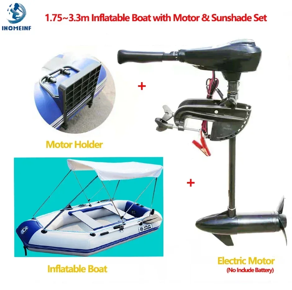 1.75 ~ 3.3M Opblaasbare Boot Met Motor Zonnescherm Set Voor Vissen Drift Kanoën 1 ~ 5 Personen Rivierwater Spelen Sport Lucht Dek Boot