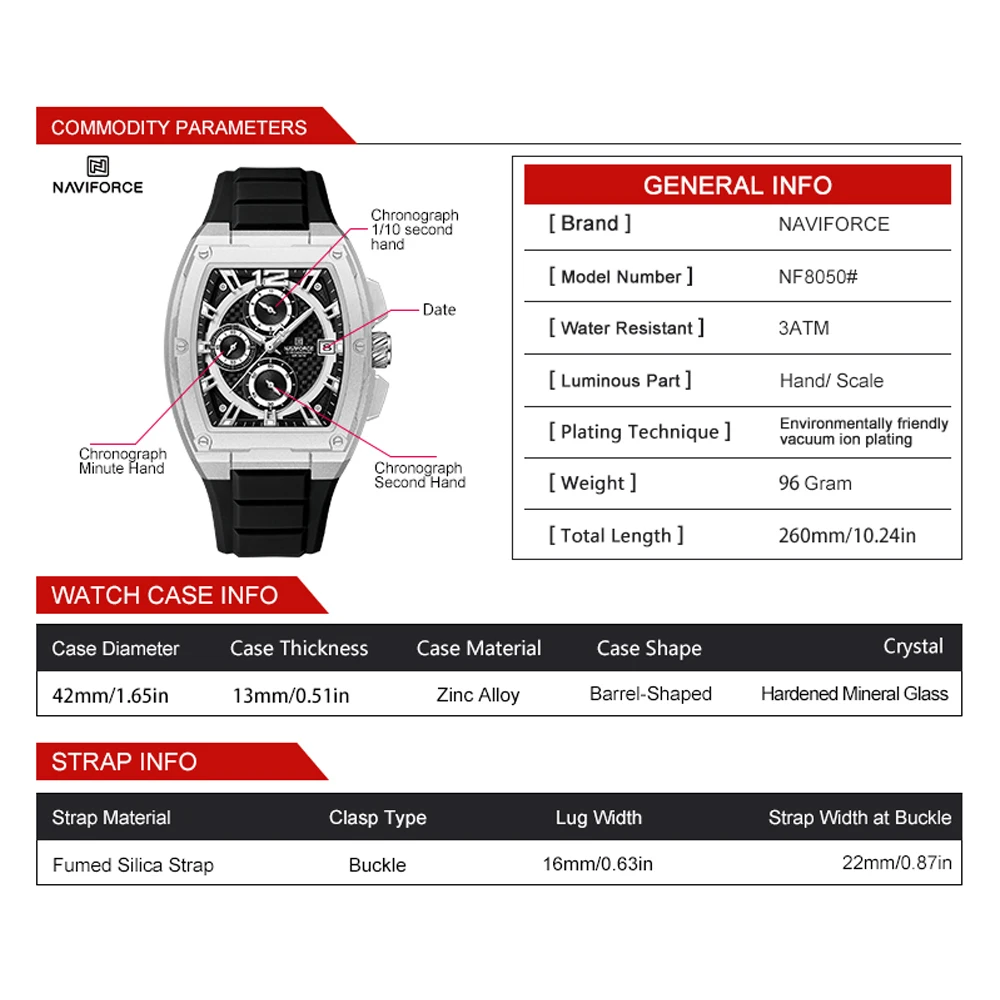 NAVIFORCE Men Calendar Watch Male Waterproof TPU Strap Chronograph Quartz Wristwatches Man Waterproof Sport Date Clock