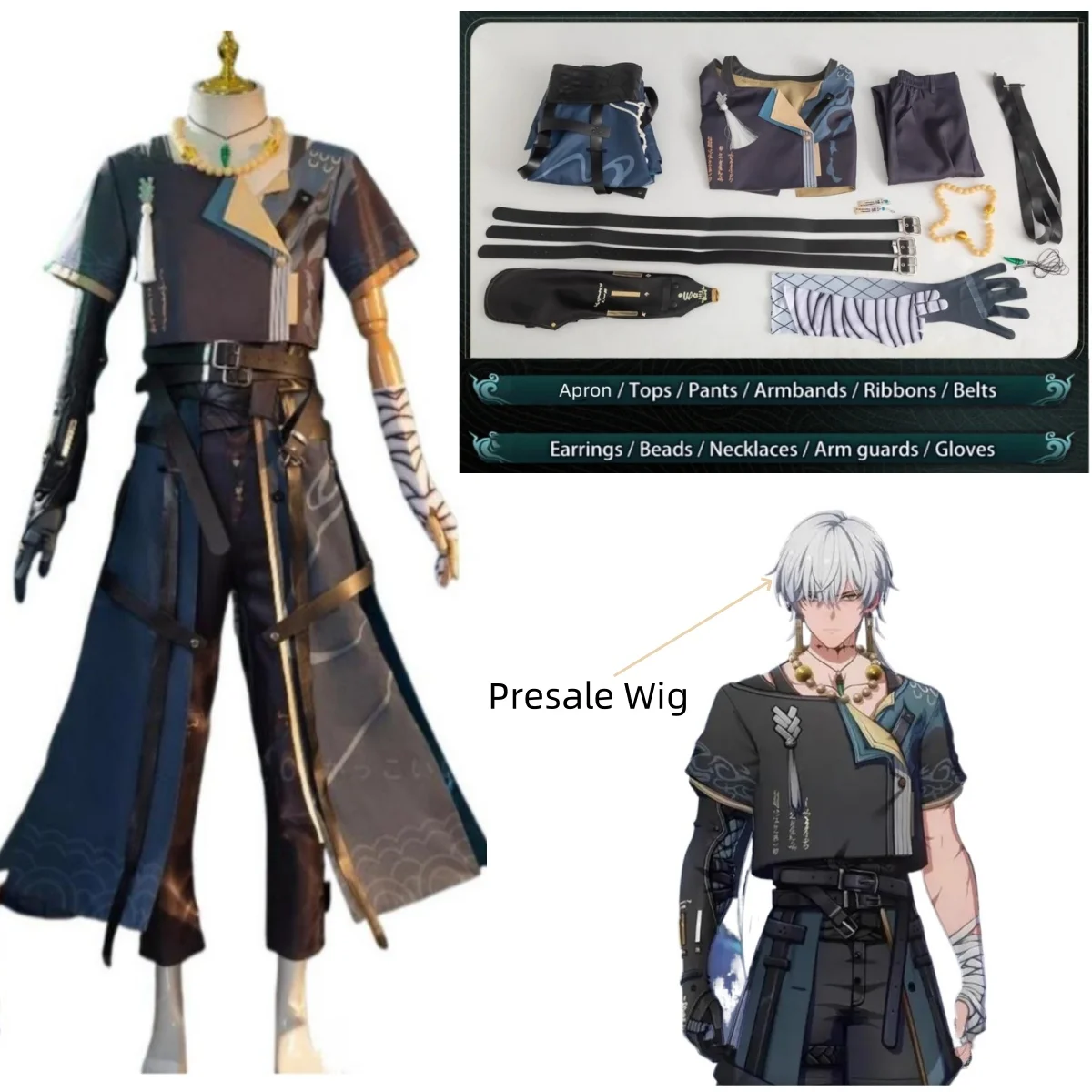 Geshu Lin From Wuthering Waves Midnight Rangers Jiyan Jinzhou Huanglong Cosplay Costume Uniform Wig Halloween Outfits for Men