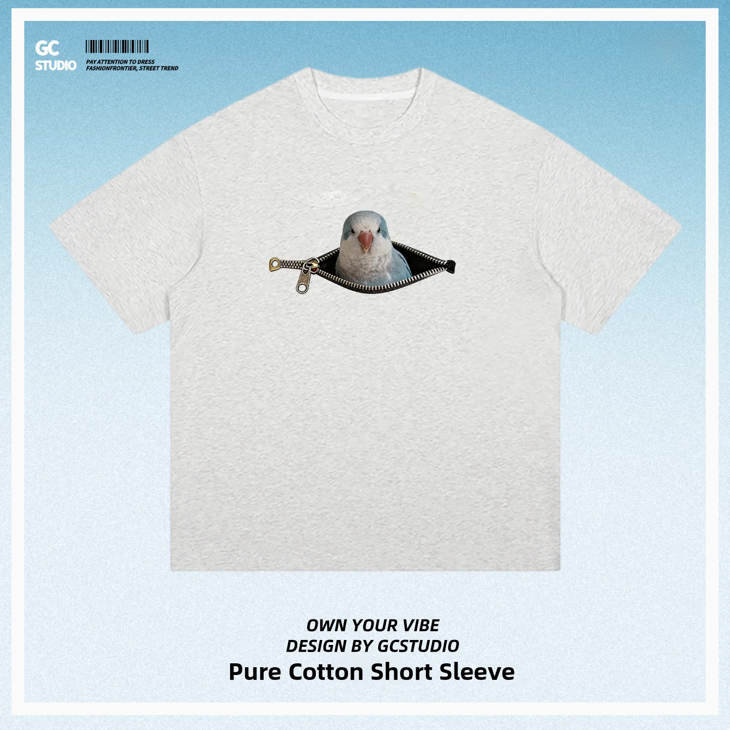 Zipper Short Sleeve T-Shirt Pure Cotton Funny Bird Illustration Commute Unisex Pet Parrot Breed Graphic Tee Youth Trend Brand
