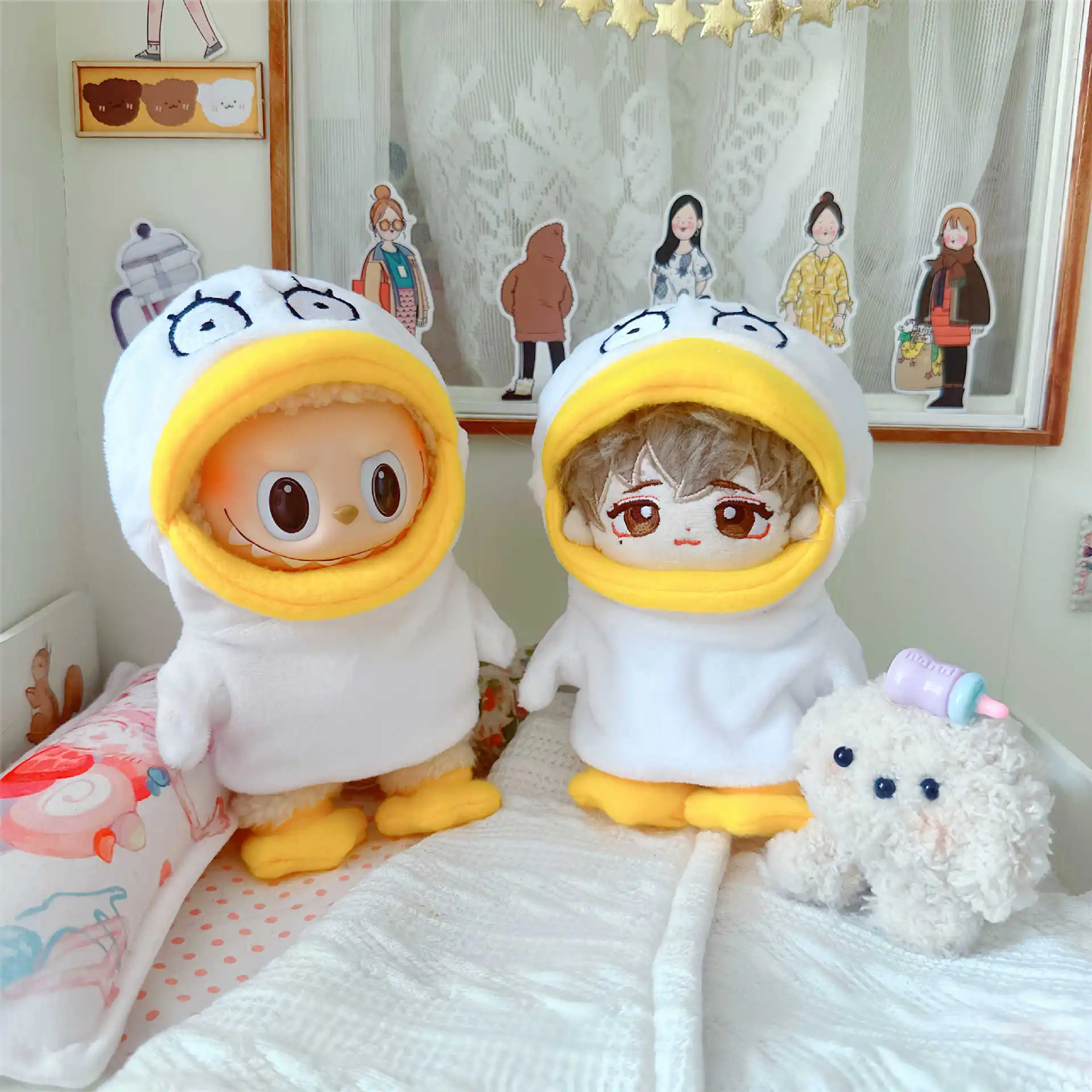 

Kawaii Doll Clothes for Fluffy White Duck, Pajamas, Coat, Suit, Cartoon,Stuffed Cotton, Doll Changing Clothes, Games Gifts, 10cm