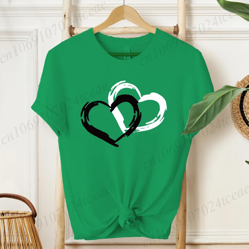 T-shirt moda donna O Collo T-shirt manica corta Casual Donna Abbigliamento rosso T-shirt con stampa cuore d'amore per i regali di San Valentino