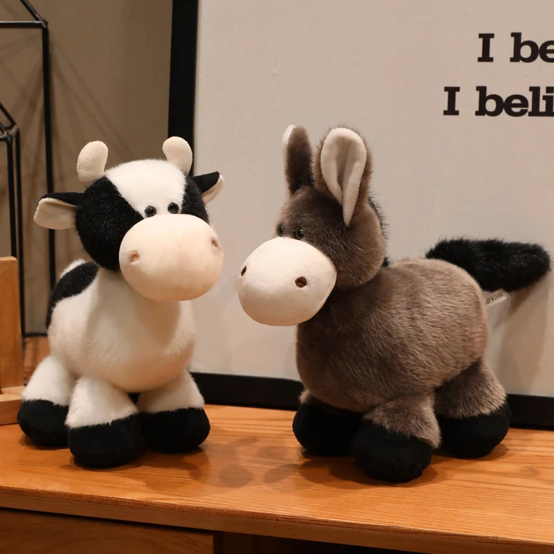 3 Styles Farm Series Plush Toy Cute Cow, Lamb, Little Donkey Doll Movie Stuffed Animal Cute Cattle Doll Home Decor Birthday Gift