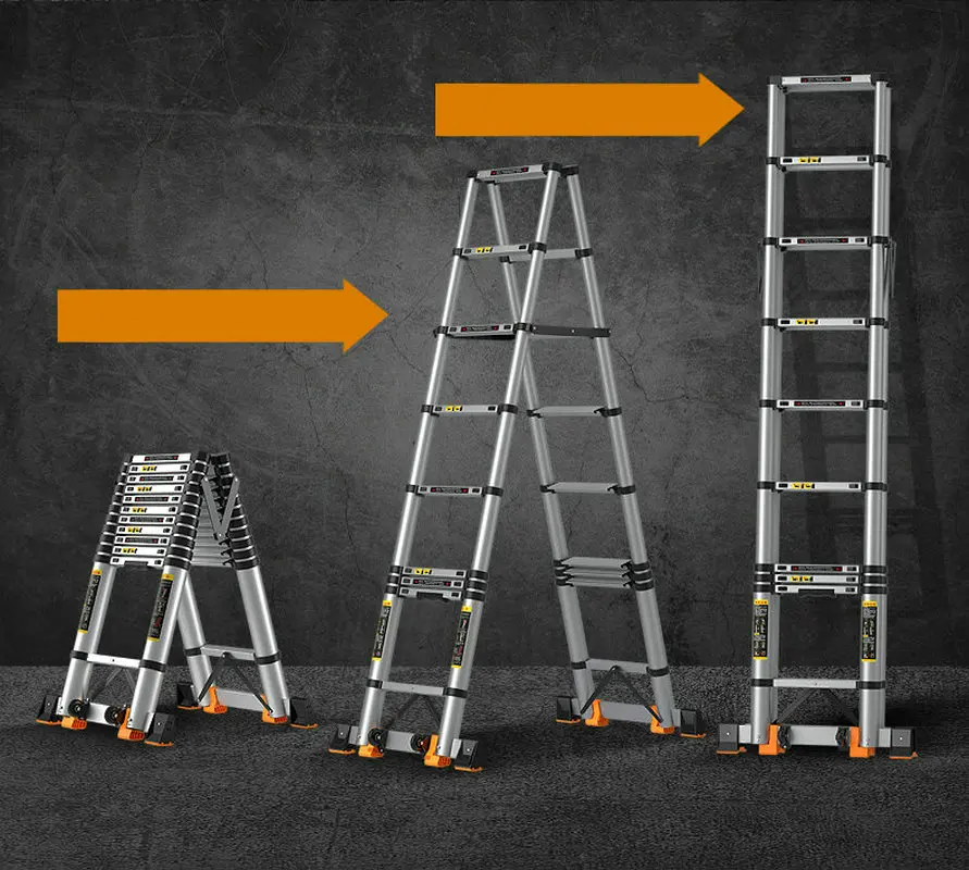 Escalera de extensión telescópica de aleación de aluminio, soporte antiinclinación y tubos sin costura, perfecto para el hogar y bricolaje, 2,7