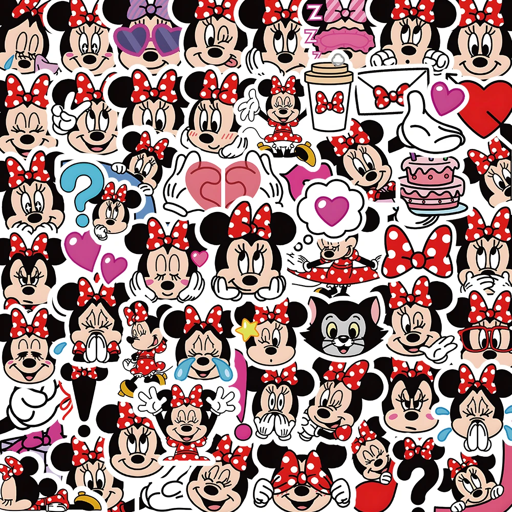 10/30/60pcs Disney Minnie Mouse Cartoon Stickers Decal Graffiti Laptop Scrapbook Water Bottle Tablet Waterproof Sticker for Kid