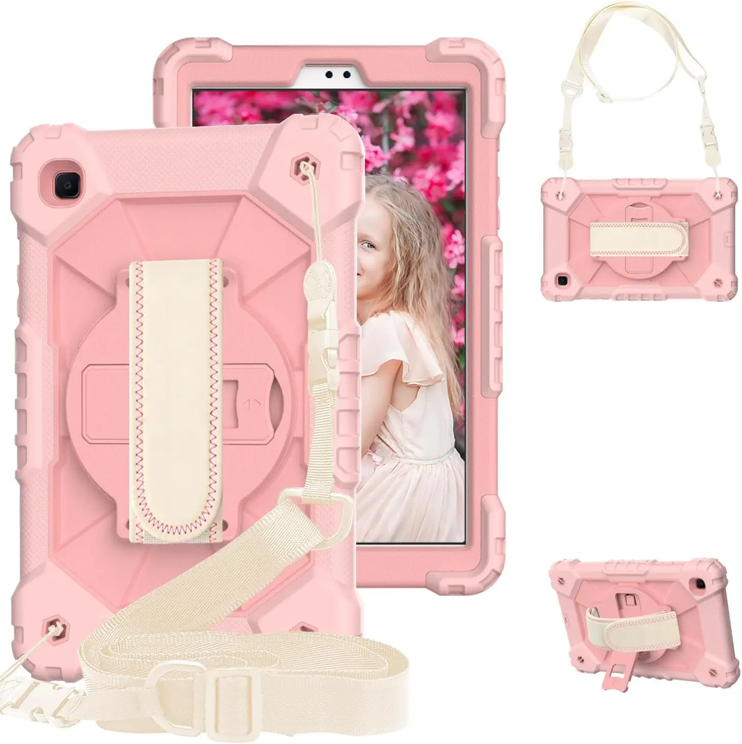 Case Voor iPad 10.2 2019 2020 2021 Armor Swivel 360 Roze Schouderriem Schokbestendige Case Case iPad 9 8 7 Gen