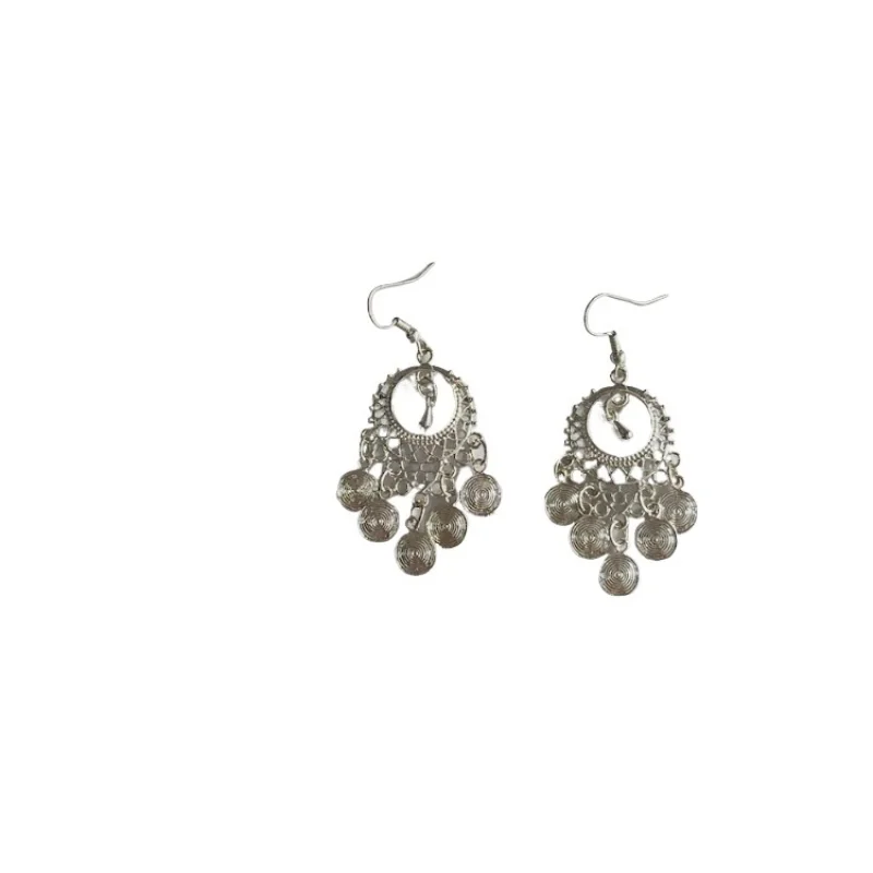 Dream Catcher Earrings Retro New Chinese Style Tassel Earrings Holiday Ethnic Silver Plated Ear Clips