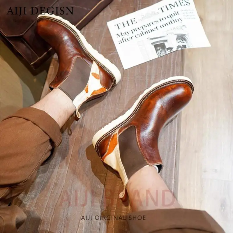 

Platform Flat Work Chelsea Boots High End Retro Chelsea Boots Men High Top Genuine Leather Male Shoes British Style Ankle Boots
