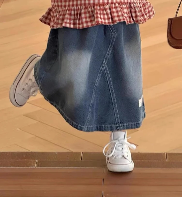 

Girls Half Skirt 2026 Spring Summer New Korean Version Denim Half Skirt Casual Fashion Temperament Daily Wear