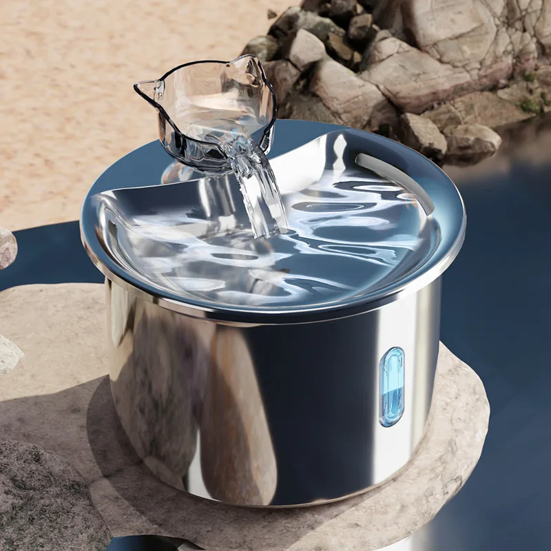 Cat Water Fountain Stainless Steel Ultra Quiet 2.0L Filtered Continuous Flow Pet Dispenser Drinking Bowl USB Powered Cats Dogs