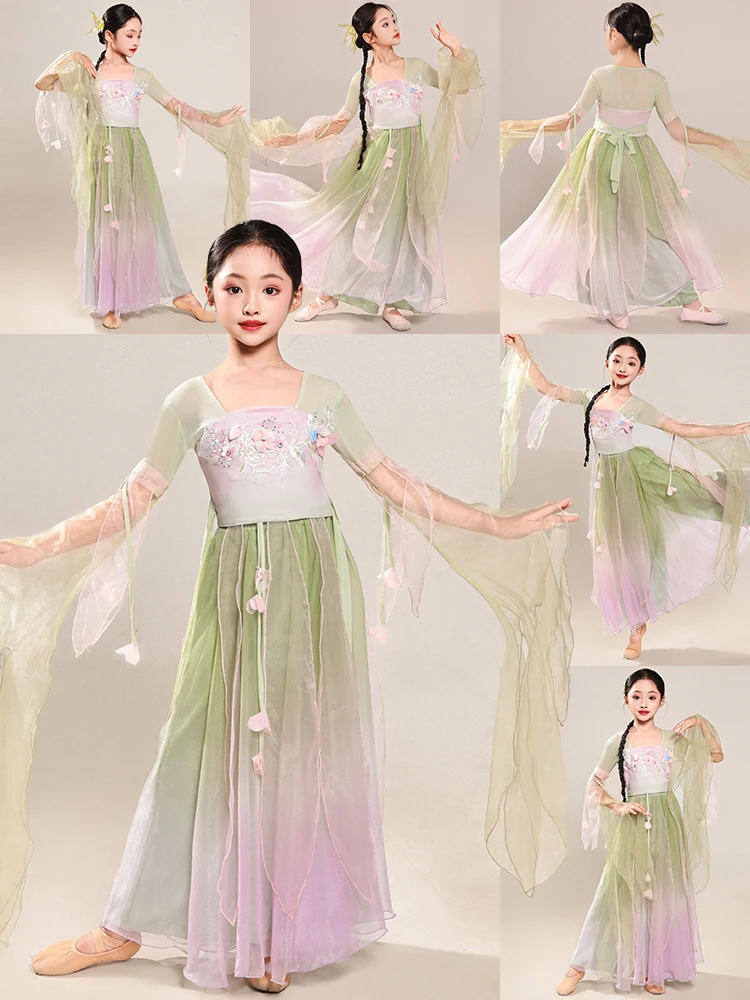 

Ele Classical Dance Performance Costume for Girls Children Lightweight Veil Dr Solo Practice Traditional Chinese Dance...