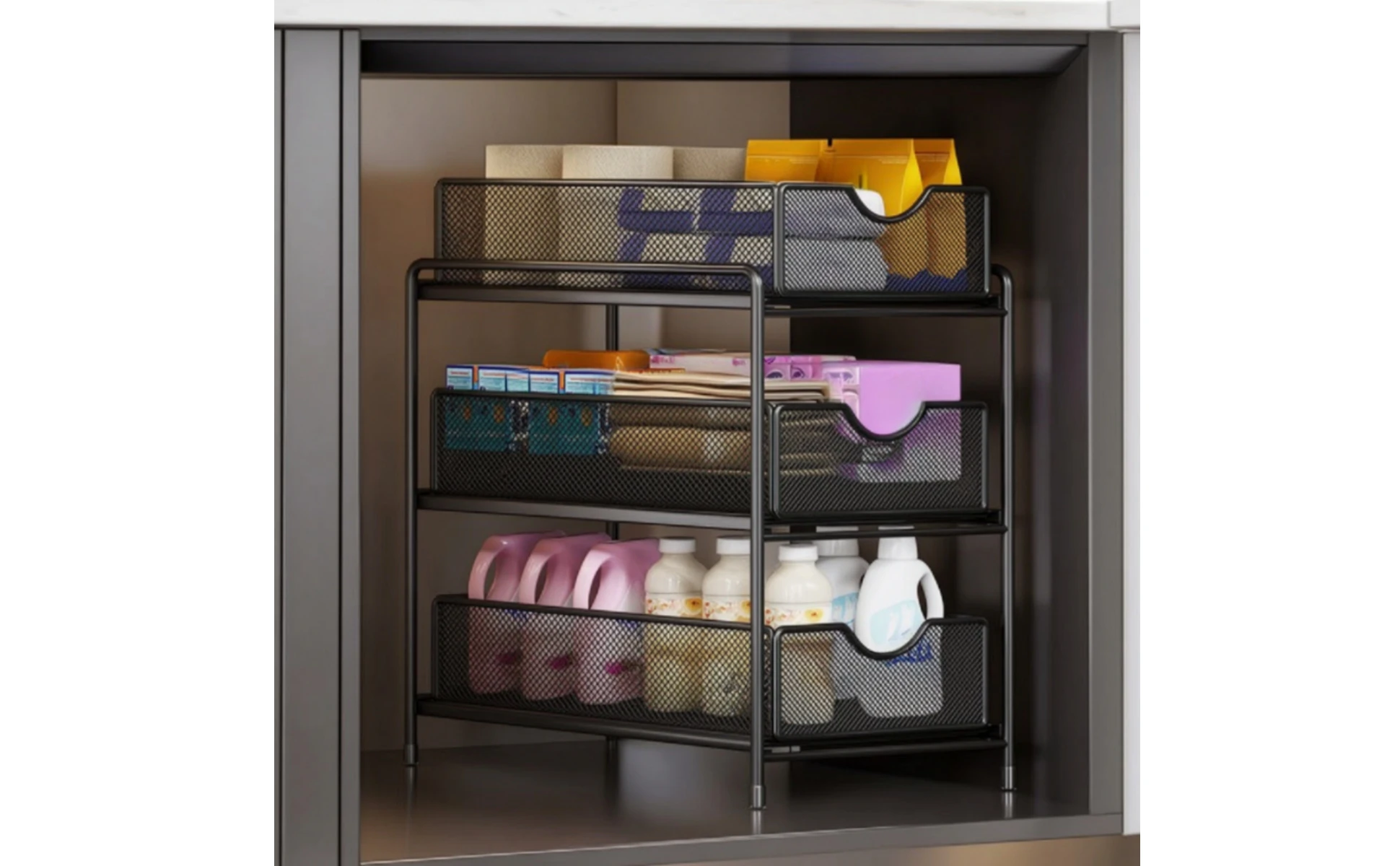 Under-Sink Storage Rack Space-Saving Under-Sink Organizer Organizer with Pull-out Baskets Heavy Duty for Bathroom, Laundry Room