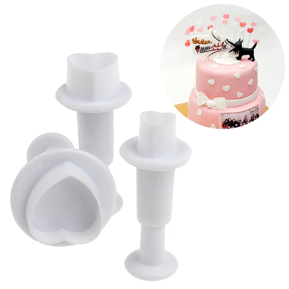 Juego de 3 Cortadores de Galletas en Forma de Corazón, Moldes de Plástico Reutilizables y Flexibles para Hornear Pasteles, Fondant, Masa de Galletas, Pasta de Azúcar y Mazapán