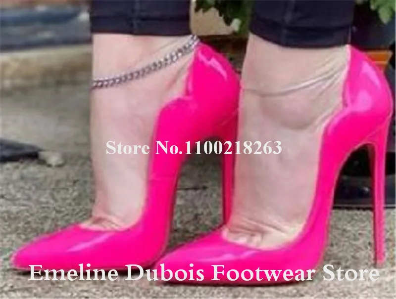 Patent Leather 12cm Pumps Emeline Dubois Brand Pointed Toe Yellow Pink Shallow Stiletto Heel WeddinDress Shoes Do Dropshipping