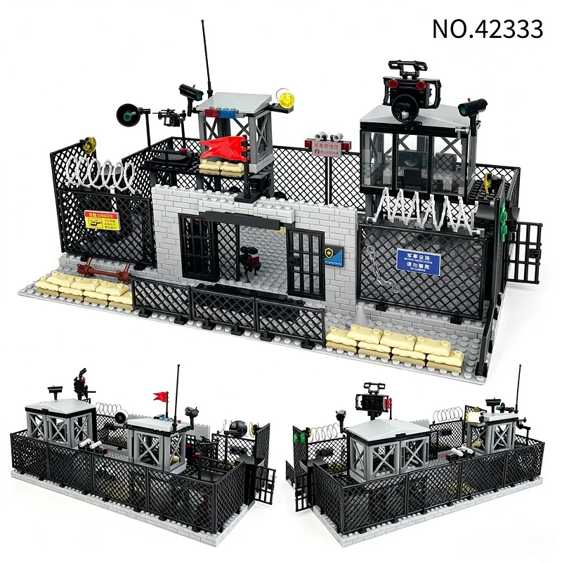 Western War Zone Command Center Building Blocks, Military Outpost Barbed Wire Fence Bricks for Desert Combat Scene Diorama
