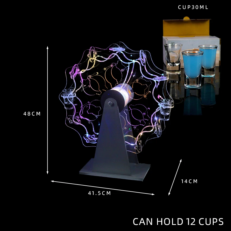 カスタムLED発光観覧車ガラスラック回転式カラーカップホルダー、バーパーティー装飾カクテルパーティー用品