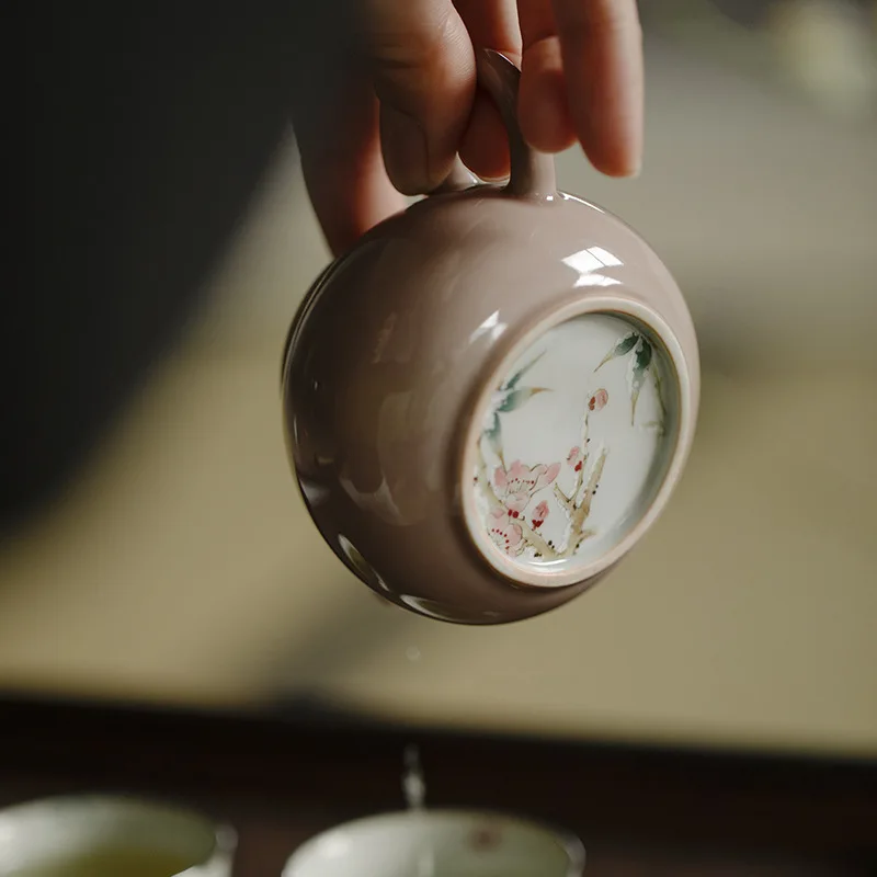 Wuluo Jingdezhen Cangyan Red Underglaze Powder Color Hand-Painted Snow Plum With Filter Ball Hole Single Pot For Brewing Tea