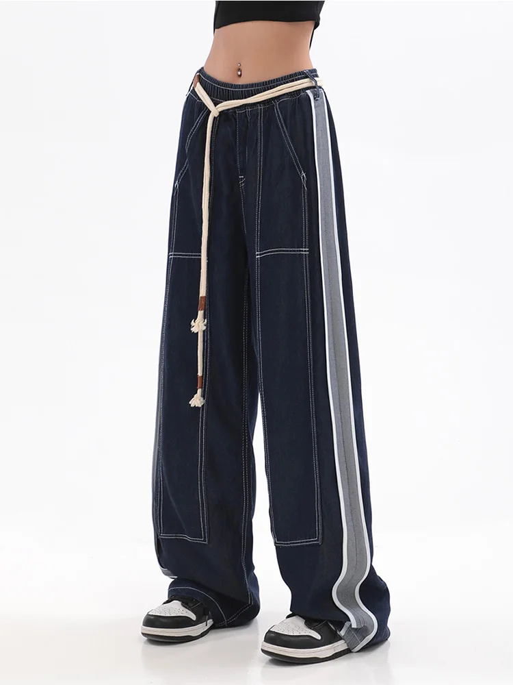 Womens Jeans High Waist Fashion Straight Baggy Denim Pants Streetwear American Style Wide Leg Denim Trouser Spring 2024