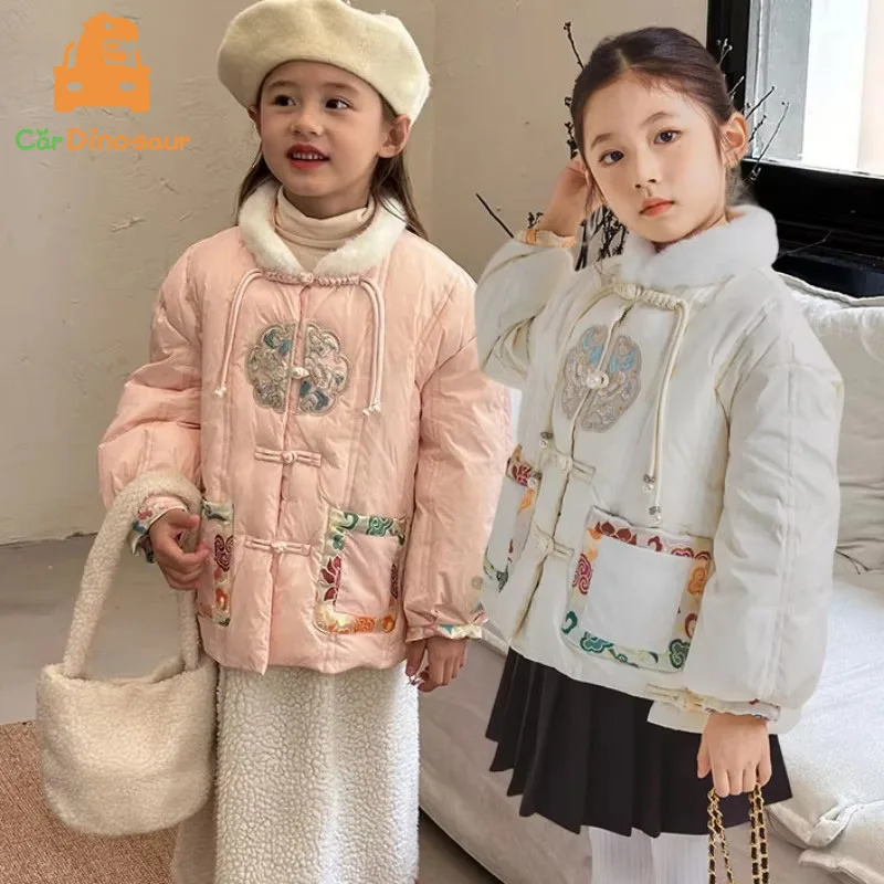 2025 Winter Chinese Style New Year 3-12 Years Kids Tangsuit Traditional Spring Festival Coat Baby Girls Duck Down Jacket Parkas