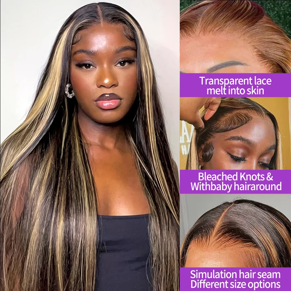 1B/27 Straight Highlight Wig Human Hair 30 Inch 13x4 HD Lace Frontal Wig 180 Density Colored Brazilian Hair Wig For Women