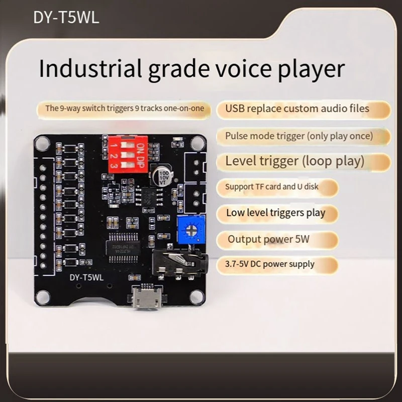 5W Power Voice MP3 Playback Control Module One-To-One Triggering TF Memory Card U Disk Custom Audio T5wl