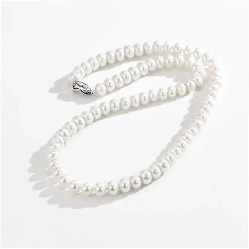 Naszyjnik z pereł słodkowodnych hodowlanych Dainashi White 7-10mm, srebro próby 925, elegancka biżuteria damska, prezent urodzinowy