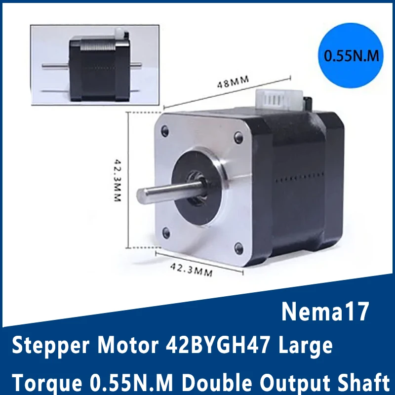 Nema 17 Stepper Motor 42BYGH47 Large Torque 0.55N. M. Shaft Diameter 5mm Double Output Shaft Durable Motor Step Angle 1.8 °