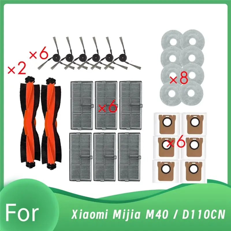 

Комплект из 28 предметов для робота-пылесоса Xiaomi Mijia M40 / D110CN с функцией самоочистки: роликовая и боковые щетки, HEPA-фильтр, салфетки для влажной уборки, мешки для сбора пыли