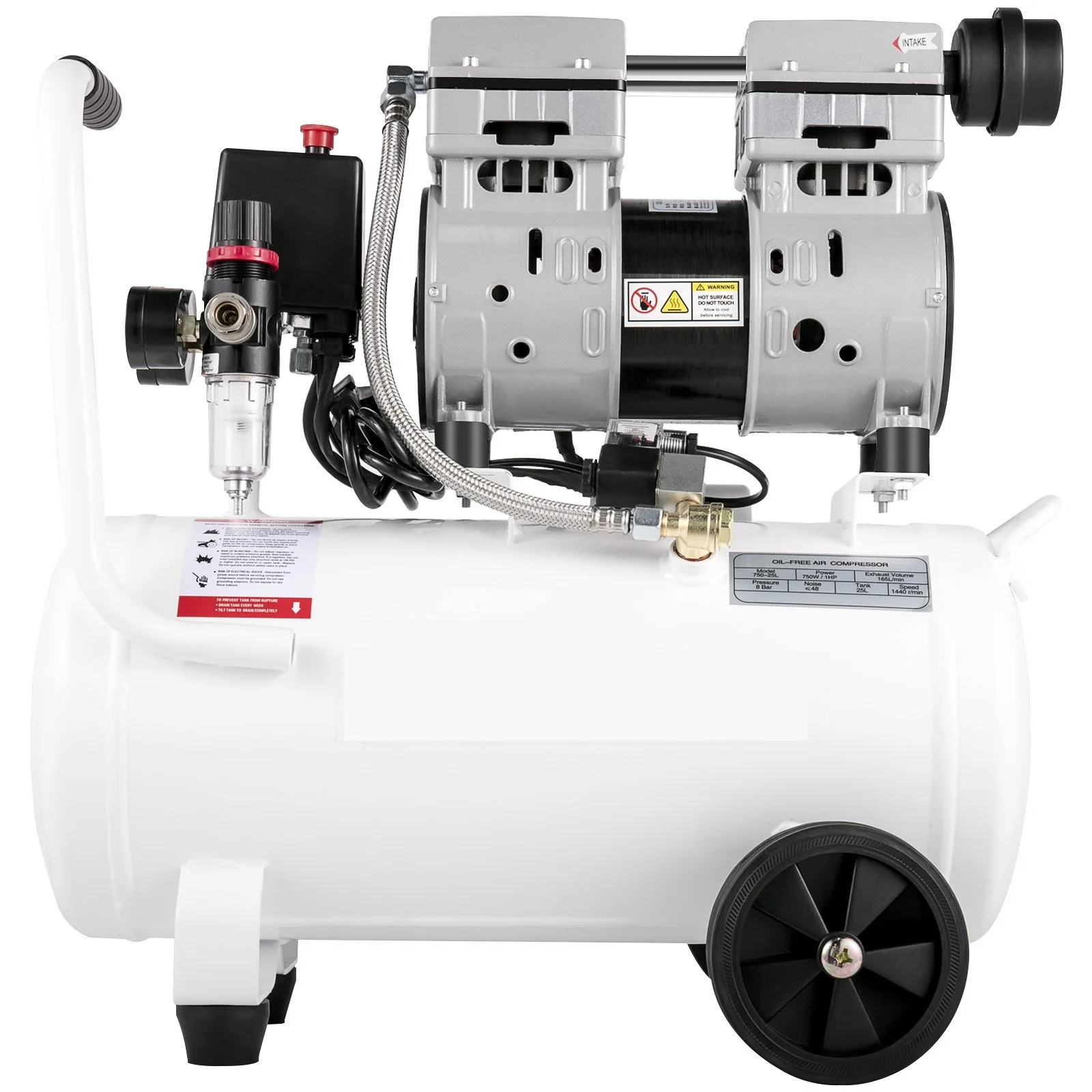 Air Compressor 6.6 Gallon Portable Air Compressor 1HP Oil Free Air Compressor Steel Tank 750W Pancake 25L Tire Inflation 115 PSI