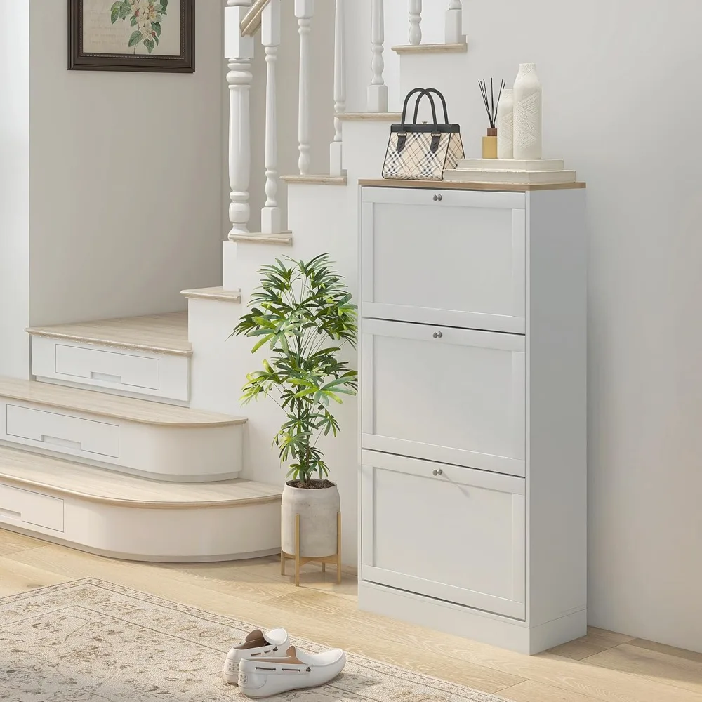 

Shoe locker for entrance, with 3 flip-out drawers and adjustable shelves, shoe rack organizer for 18 pairs of shoes