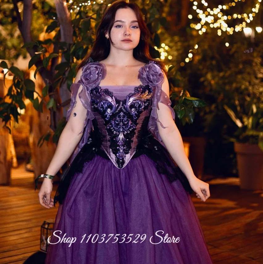 Customized Plum Gothic Victorian Purple Tulle Ball Gown Corest Marie Antoinette Inspired Prom Dress Birthday Party Evening Dress