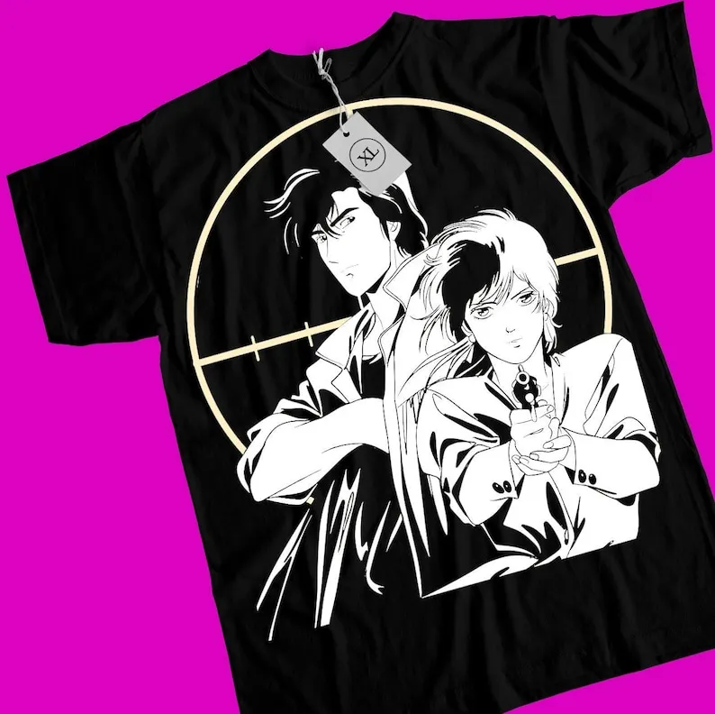 Unisex City Hunter Retro Anime T-Shirt, Ryo Saeba, Kaori Makimura Manga Shirt