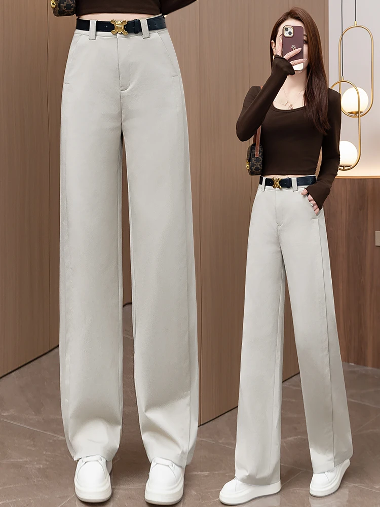 

Cotton Slim Wide Leg Pants Women's High Waist Drapey Casual Loose Straight Cut Trousers Spring Autumn New Style