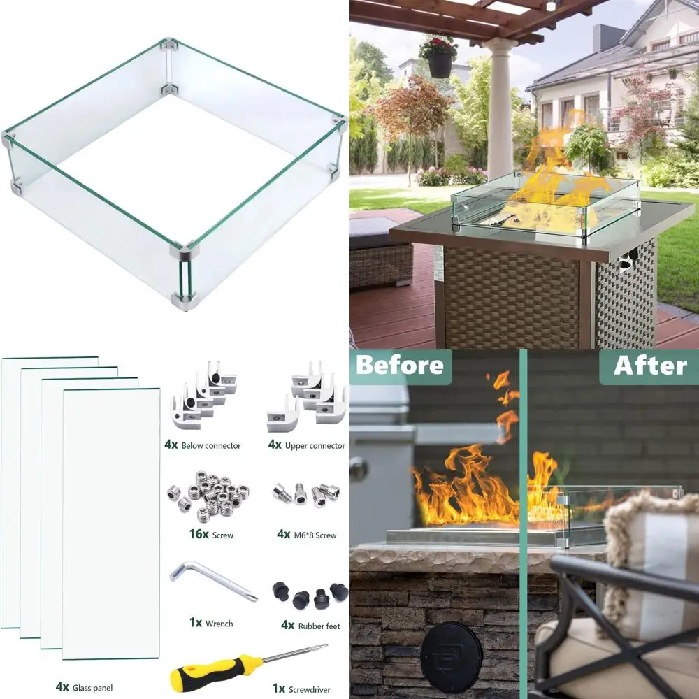 

Защитный экран для костровой чаши из прозрачного закаленного стекла 23,5 дюйма с инструкцией по легкой сборке