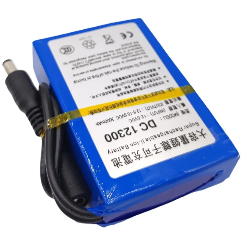 Replacement battery 12V DC-12300 3000mAh Rechargeable Lithium Battery for CCTV Camera 1A charger female-to-male adapter cable