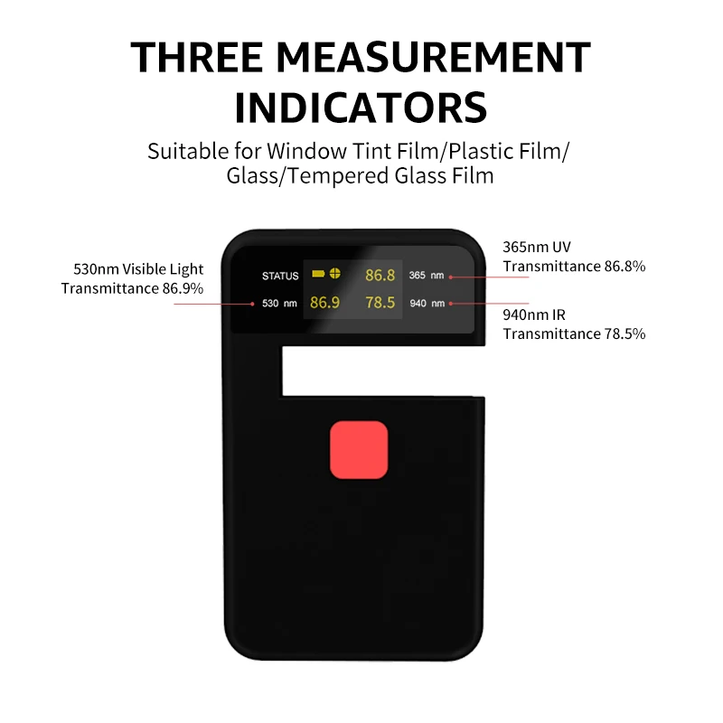 VL/UV/IR Transmittance Tester Portable Solar Film Optical Glasses Tempered Glass Window Tester